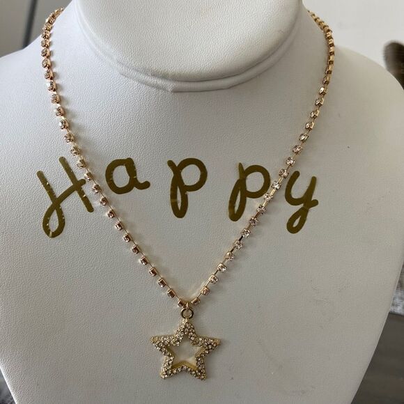 BP Nordstrom NWT necklace Gold rhinestone and star pendant 17” - Picture 1 of 6